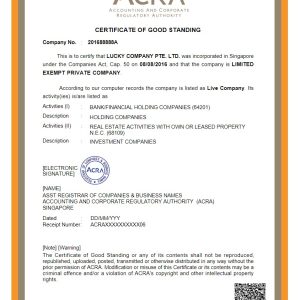 Singapore ACRA Certificate of Good Standing Retrieval