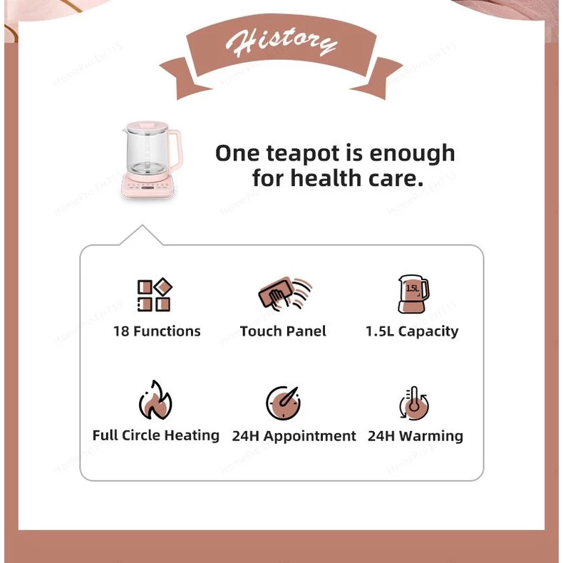 HomePro EHT15 Electric Health Teapot/Multi-function Kettle/18 Menus/SG Plug/SG Warranty - Image 3