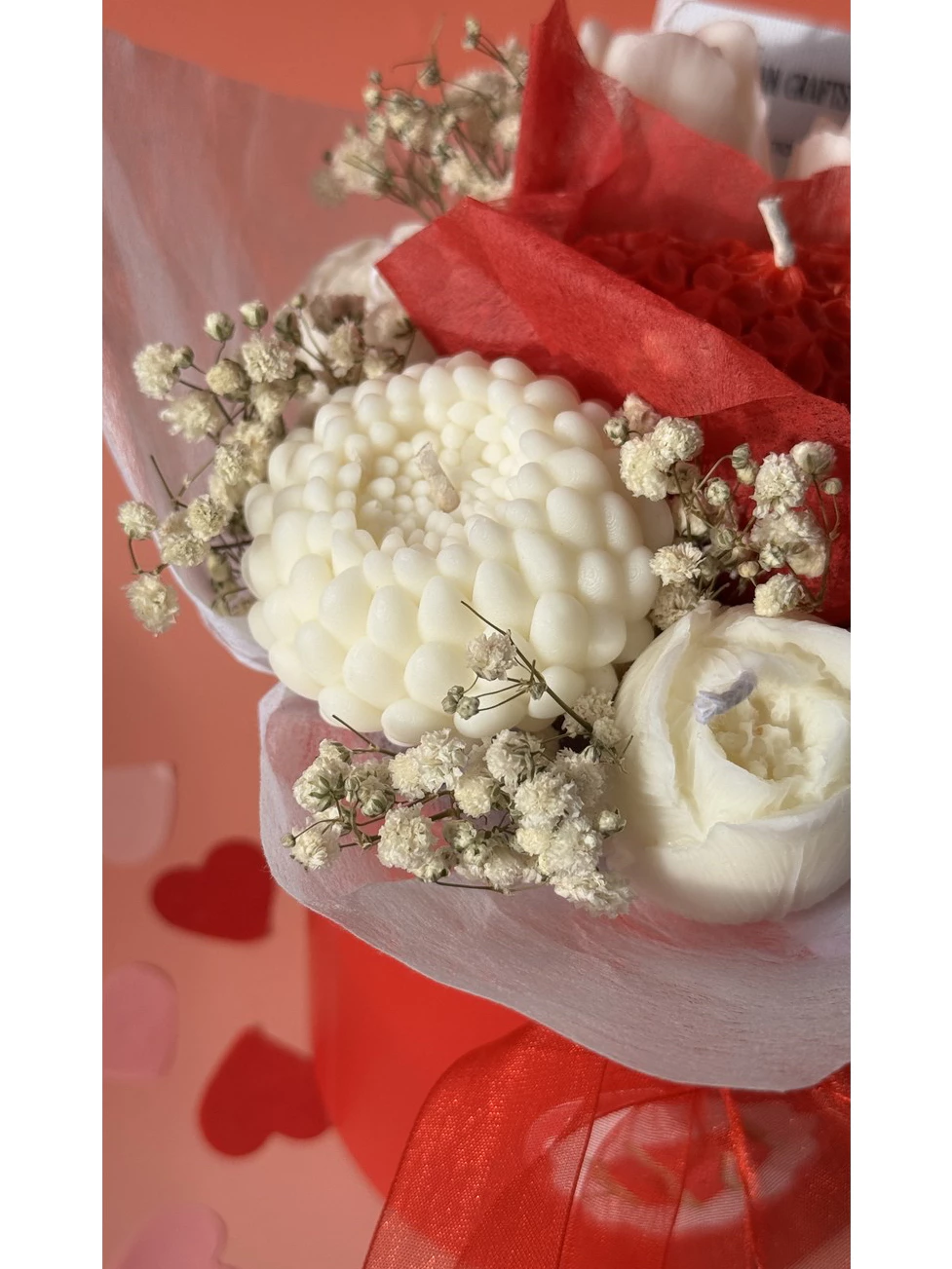 Khersonian Crafts Scented Flower Box Bouquet Candle Soy Wax Bees Wax Handmade Red White Gift Ideas - Image 6
