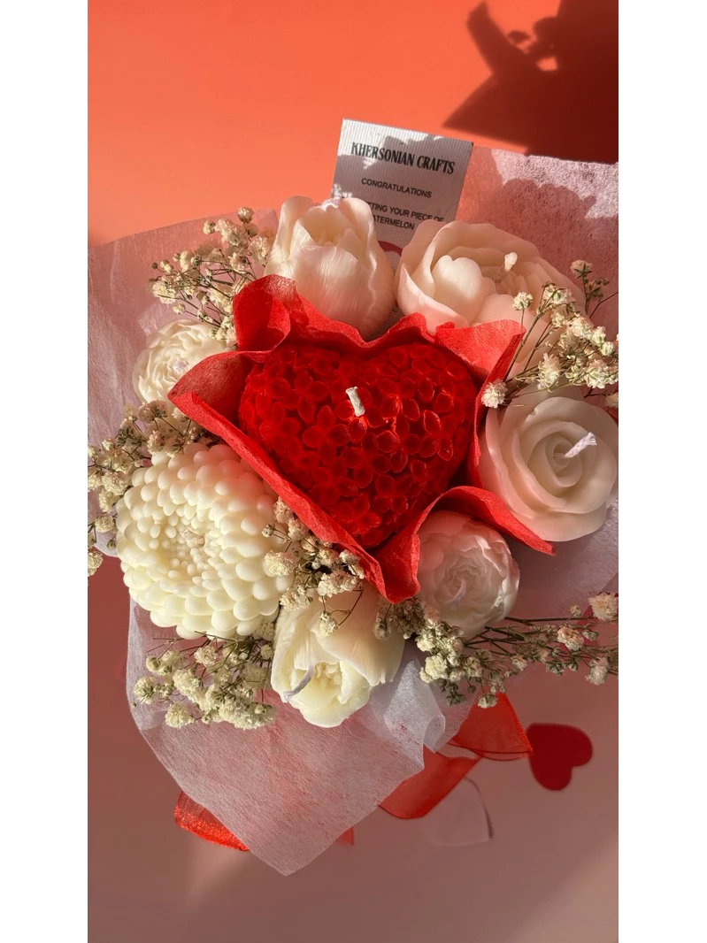Khersonian Crafts Scented Flower Box Bouquet Candle Soy Wax Bees Wax Handmade Red White Gift Ideas - Image 2
