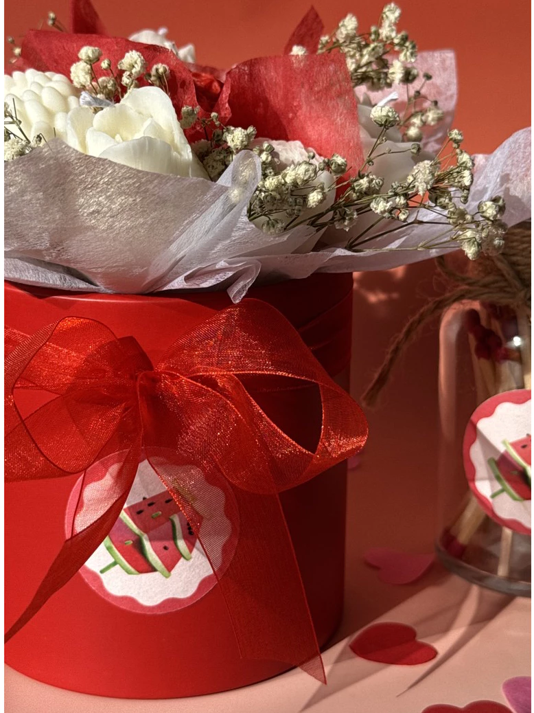 Khersonian Crafts Scented Flower Box Bouquet Candle Soy Wax Bees Wax Handmade Red White Gift Ideas - Image 5