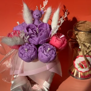 Khersonian Crafts Scented Flower Box Bouquet Candle Soy Wax Bees Wax Handmade Purple Gift Ideas